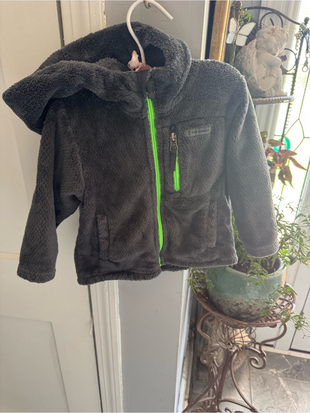 Free Country Gray Fleece Puffer Jacket with Neon Green Zip